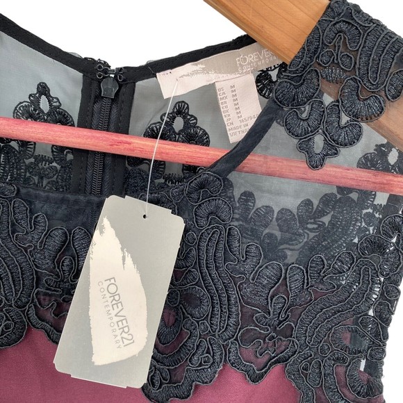 Forever 21 Dress Medium Maroon Black Lace Sleeveless Sheath Above Knee Career - Picture 4 of 5